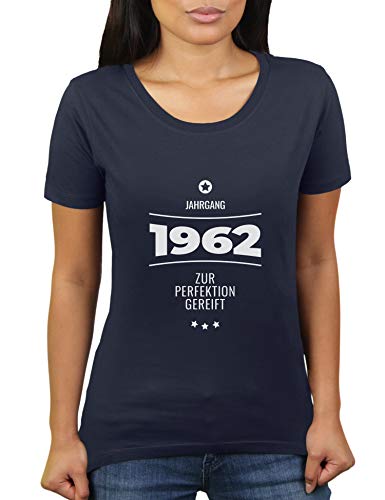 Jahrgang 1962 - zur Perfektion gereift - Geburtstagsgeschenk für im Jahr 1962 Geborene - Geburtstag - Damen T-Shirt von KaterLikoli, Gr. S, French Navy von Likoli