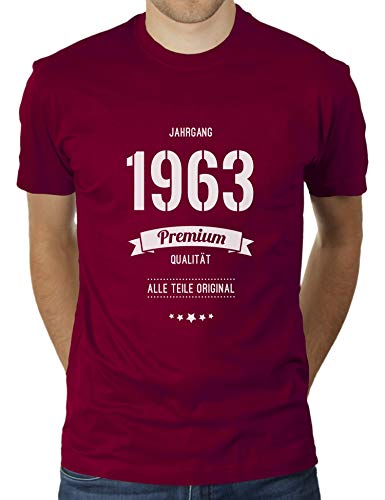 Jahrgang 1963 - Alle Teile original - Geburtstag - 57 Jahre alt - Herren T-Shirt von KaterLikoli, Gr. 2XL, Burgundy von Likoli