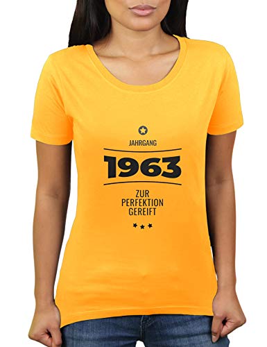 Jahrgang 1963 - zur Perfektion gereift - Geburtstagsgeschenk für im Jahr 1963 Geborene - Geburtstag - Damen T-Shirt von KaterLikoli, Gr. 3XL, Gold Yellow von Likoli