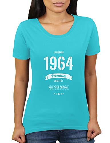 Jahrgang 1964 - Alle Teile original - Geburtstag - 56 Jahre alt - Damen T-Shirt von KaterLikoli, Gr. M, Turquoise von Likoli