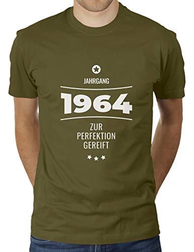 Jahrgang 1964 - zur Perfektion gereift - Geburtstagsgeschenk für im Jahr 1964 Geborene - Geburtstag - Herren T-Shirt von KaterLikoli, Gr. L, Olive von Likoli