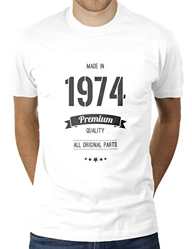 Jahrgang 1974 - All Parts Original - Geburtstag - 46 Jahre alt - Vintage - Herren T-Shirt von KaterLikoli, Gr. M, Weiß von Likoli