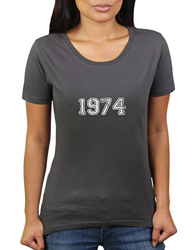 Jahrgang 1974 - Geburtstag Jubiläum Jahrestag - 46 Jahre alt - Damen T-Shirt von KaterLikoli, Gr. L, Anthrazit von Likoli