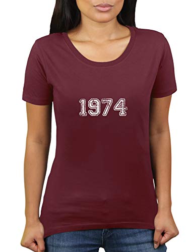 Jahrgang 1974 - Geburtstag Jubiläum Jahrestag - 46 Jahre alt - Damen T-Shirt von KaterLikoli, Gr. L, Burgundy von Likoli