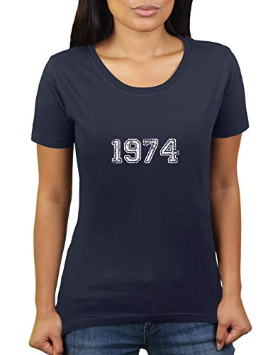 Jahrgang 1974 - Geburtstag Jubiläum Jahrestag - 46 Jahre alt - Damen T-Shirt von KaterLikoli, Gr. S, French Navy von Likoli