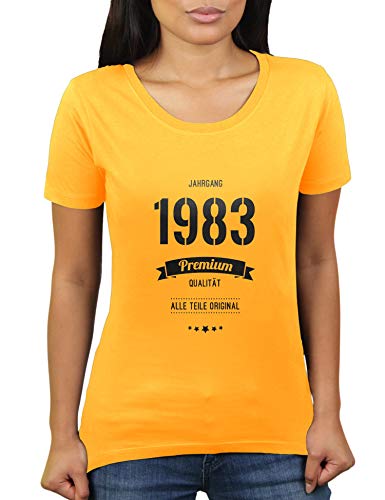 Jahrgang 1983 - Alle Teile original - Geburtstag - 37 Jahre alt - Damen T-Shirt von KaterLikoli, Gr. M, Gold Yellow von Likoli