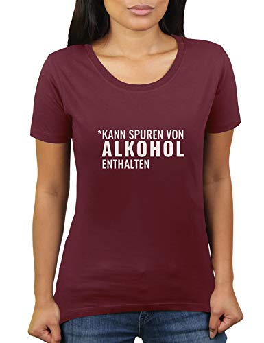 Kann Spuren von Alkohol enthalten - Damen T-Shirt von KaterLikoli, Gr. L, Burgundy von Likoli