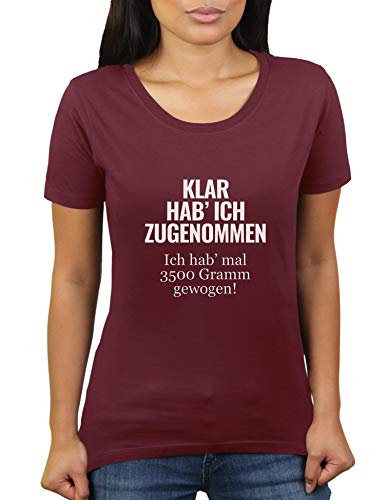 Klar Habe ich zugenommen - Ich Habe mal 3500 Gramm gewogen - Damen T-Shirt von KaterLikoli, Gr. 2XL, Burgundy von Likoli