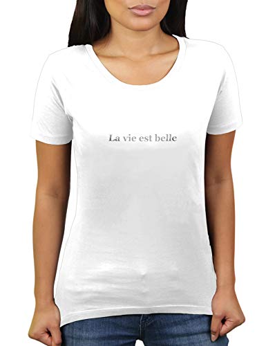 La Vie est Belle - Damen T-Shirt von KaterLikoli, Gr. M, Weiß von Likoli