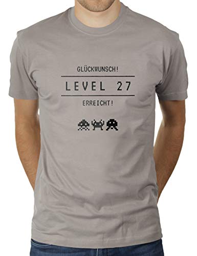 Level 27 erreicht - Herzlichen Glückwunsch Geschenk zum 27 sten Geburtstag - Herren T-Shirt von KaterLikoli, Gr. L, Light Gray von Likoli