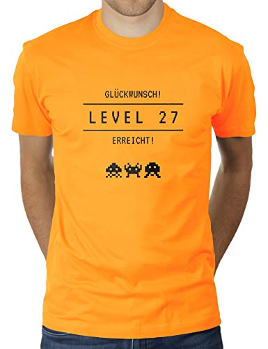 Level 27 erreicht - Herzlichen Glückwunsch Geschenk zum 27 sten Geburtstag - Herren T-Shirt von KaterLikoli, Gr. S, Gold Yellow von Likoli