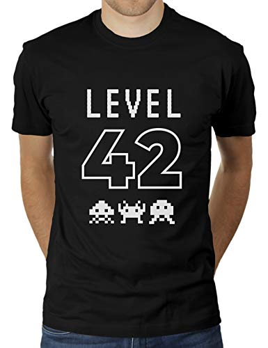 Level 42 Reached - Herzlichen Glückwunsch Geschenk zum 42 sten Geburtstag - Herren T-Shirt von KaterLikoli, Gr. XL, Deep Black von Likoli