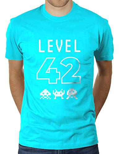 Level 42 Reached - Herzlichen Glückwunsch Geschenk zum 42 sten Geburtstag - Herren T-Shirt von KaterLikoli, Gr. XL, Turquoise von Likoli