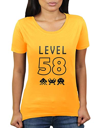 Level 58 Reached - Herzlichen Glückwunsch Geschenk zum 58 sten Geburtstag - Damen T-Shirt von KaterLikoli, Gr. XL, Gold Yellow von Likoli