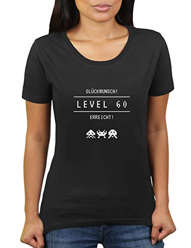 Level 60 erreicht - Herzlichen Glückwunsch Geschenk zum 60 sten Geburtstag - Damen T-Shirt von KaterLikoli, Gr. L, Deep Black von Likoli