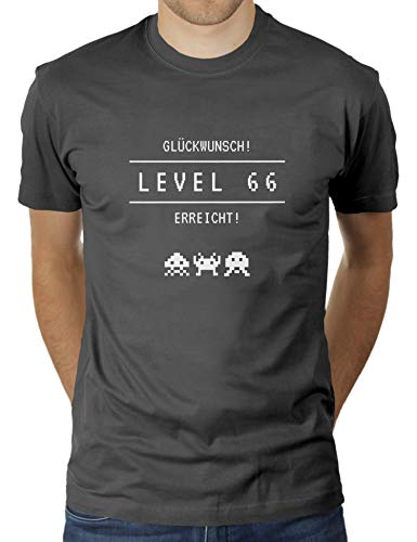 Level 66 erreicht - Herzlichen Glückwunsch Geschenk zum 66 sten Geburtstag - Herren T-Shirt von KaterLikoli, Gr. L, Anthrazit von Likoli