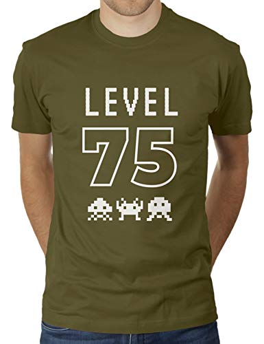 Level 75 Reached - Herzlichen Glückwunsch Geschenk zum 75 sten Geburtstag - Herren T-Shirt von KaterLikoli, Gr. XL, Olive von Likoli
