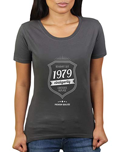 Lustiges Geburtstagsgeschenk 41-jähriger Jahrgang 1979 Geschenkidee zum 41 Geburtstag - Damen T-Shirt von KaterLikoli, Gr. M, Anthrazit von Likoli