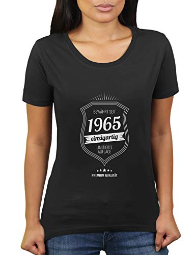 Lustiges Geburtstagsgeschenk 55-jähriger Jahrgang 1965 Geschenkidee zum 55 Geburtstag - Damen T-Shirt von KaterLikoli, Gr. L, Deep Black von Likoli