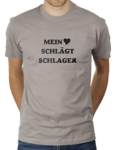 Mein Herz Schlägt Schlager - Herren T-Shirt von KaterLikoli, Gr. L, Light Gray von Likoli