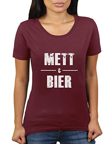 Mett & Bier - Damen T-Shirt von KaterLikoli, Gr. L, Burgundy von Likoli