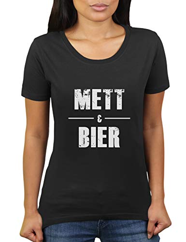 Mett & Bier - Damen T-Shirt von KaterLikoli, Gr. L, Deep Black von Likoli