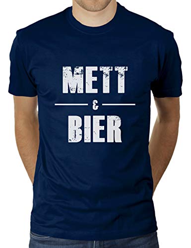 Mett & Bier - Herren T-Shirt von KaterLikoli, Gr. XL, French Navy von Likoli