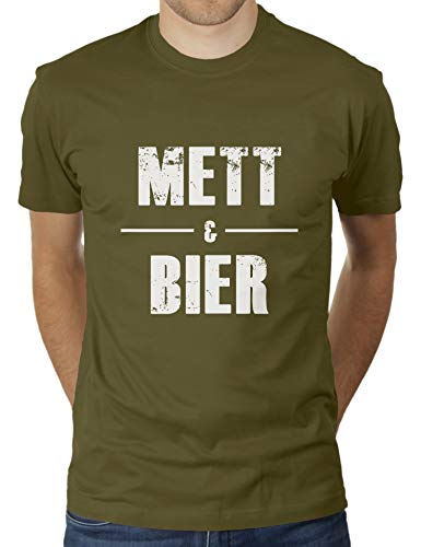 Mett & Bier - Herren T-Shirt von KaterLikoli, Gr. XL, Olive von Likoli