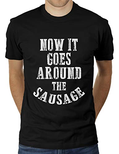 Now It Goes Around The Sausage - Learning Denglish - Herren T-Shirt von KaterLikoli, Gr. XL, Deep Black von Likoli