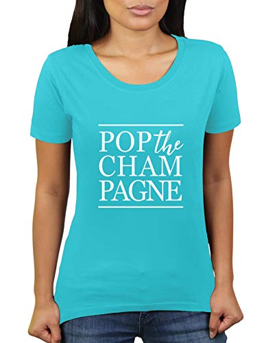 Pop The Champagne - Damen T-Shirt von KaterLikoli, Gr. M, Turquoise von Likoli