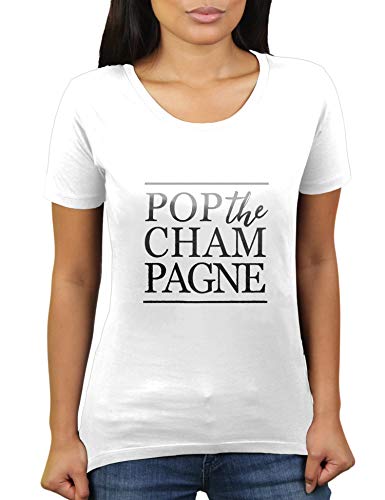 Pop The Champagne - Damen T-Shirt von KaterLikoli, Gr. M, Weiß von Likoli