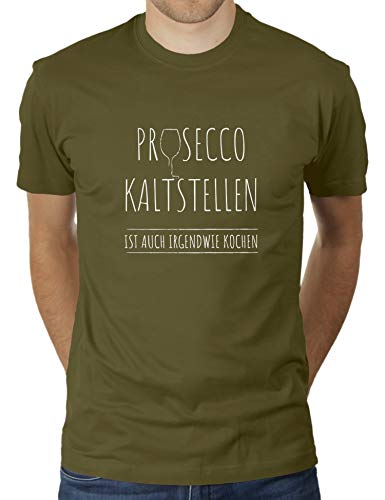 Prosecco kaltstellen ist auch irgendwie Kochen - Herren T-Shirt von KaterLikoli, Gr. 2XL, Olive von Likoli