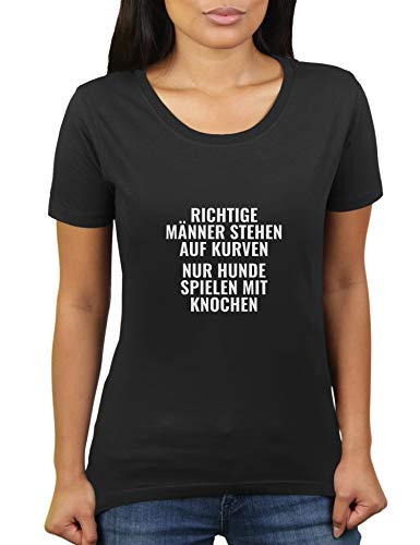 Richtige Männer Stehen auf Kurven, nur Hunde Spielen mit Knochen - Damen T-Shirt von KaterLikoli, Gr. XL, Deep Black von Likoli