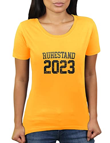 Ruhestand im Jahr 2023 - Freude auf die kommende Rente - Ick hör Dich trapsen - Damen T-Shirt von KaterLikoli, Gr. M, Gold Yellow von Likoli