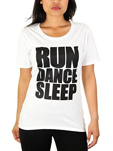 Run Dance Sleep - Damen T-Shirt von KaterLikoli, Gr. L, Weiß von Likoli