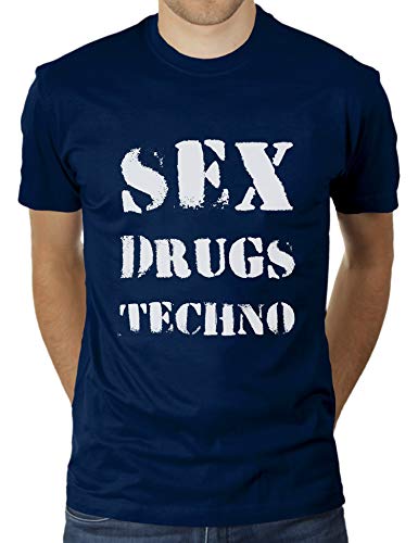 Sex Drugs Techno - Color - Herren T-Shirt von KaterLikoli, Gr. L, French Navy von Likoli