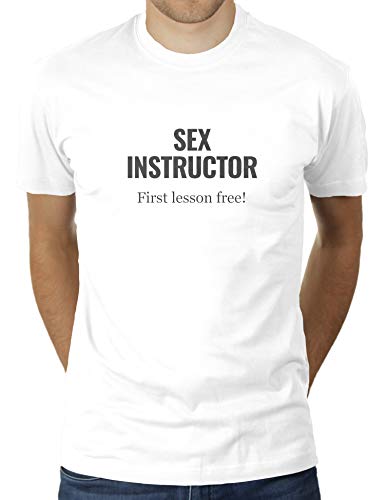 Sex Instructor - First Lesson Free - Herren T-Shirt von KaterLikoli, Gr. L, Weiß von Likoli