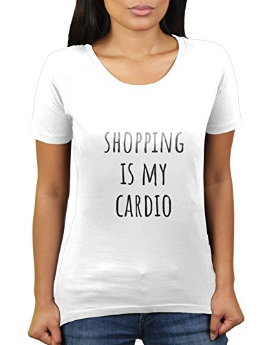 Shopping is My Cardio - Damen T-Shirt von KaterLikoli, Gr. L, Weiß von Likoli