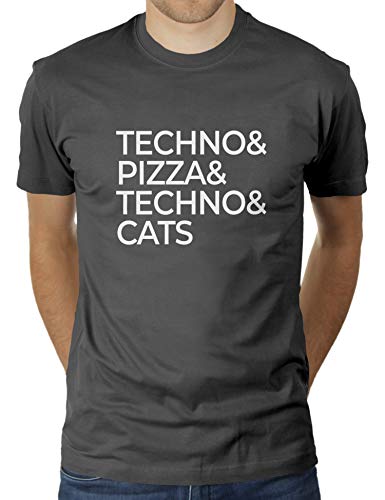 Techno Pizza and Cats - Herren T-Shirt von KaterLikoli, Gr. L, Anthrazit von Likoli