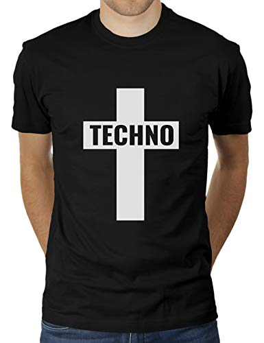 Techno Religion - Herren T-Shirt von KaterLikoli, Gr. XL, Deep Black von Likoli