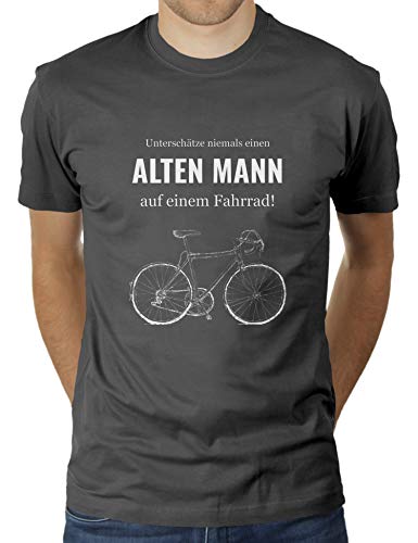 Unterschätze Niemals einen Alten Mann auf einem Fahrrad - Herren T-Shirt von KaterLikoli, Gr. L, Anthrazit von Likoli