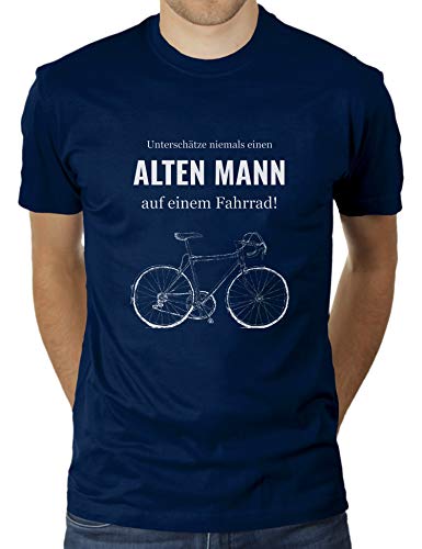 Unterschätze Niemals einen Alten Mann auf einem Fahrrad - Herren T-Shirt von KaterLikoli, Gr. L, French Navy von Likoli