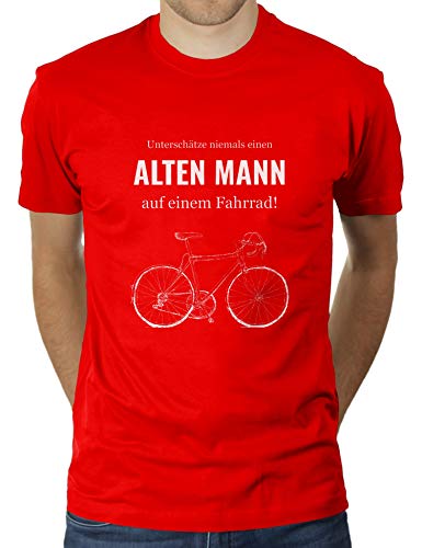 Unterschätze Niemals einen Alten Mann auf einem Fahrrad - Herren T-Shirt von KaterLikoli, Gr. L, Red von Likoli