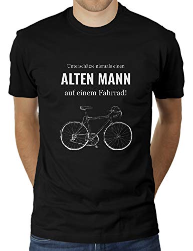 Unterschätze Niemals einen Alten Mann auf einem Fahrrad - Herren T-Shirt von KaterLikoli, Gr. M, Deep Black von Likoli