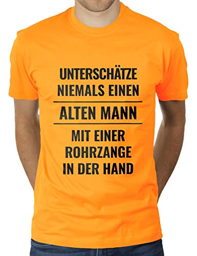 Unterschätze Niemals einen Alten Mann mit Einer Rohrzange in der Hand - Herren T-Shirt von KaterLikoli, Gr. XL, Gold Yellow von Likoli