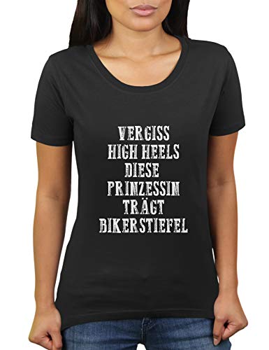 Vergiss High Heels Diese Prinzessin Trägt Bikerstiefel - Damen T-Shirt von KaterLikoli, Gr. M, Deep Black von Likoli