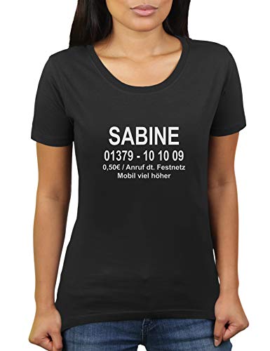 Vorname Sabine - Dschungelcamp - Dschungel Camp - Damen T-Shirt von KaterLikoli, Gr. XL, Deep Black von Likoli