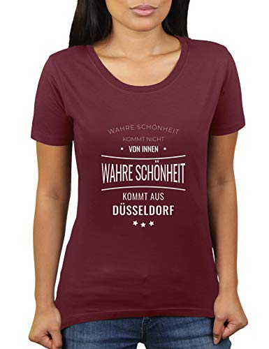 Wahre Schönheit kommt aus Düsseldorf - Nicht von innen - Düsseldorfer - Düsseldorferin - Damen T-Shirt von KaterLikoli, Gr. L, Burgundy von Likoli