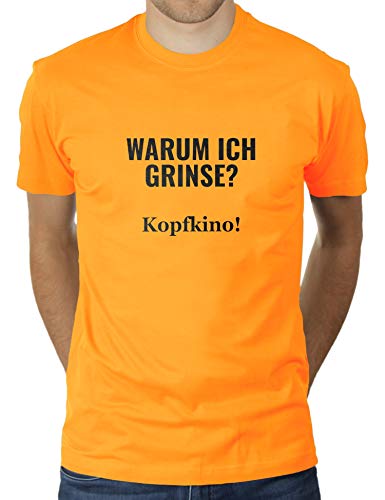 Warum ich grinse? Kopfkino! - Herren T-Shirt von KaterLikoli, Gr. L, Gold Yellow von Likoli