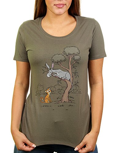 Wenn der Esel eine Katze wäre ... - Damen T-Shirt von KaterLikoli, Gr. M, Olive von Likoli
